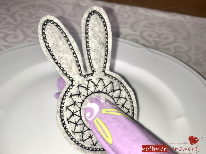 Stickdateien-Set 3 Serviettenringe Hase ITH für den 13x18cm Stickrahmen S404-03a